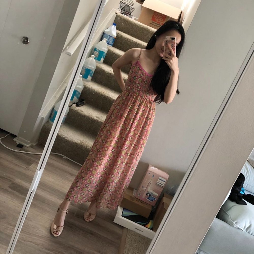 maxi floral dress with 100% silk underskirt